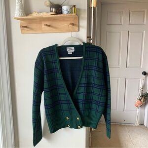 Vintage  Green and Navy Plaid Cardigan